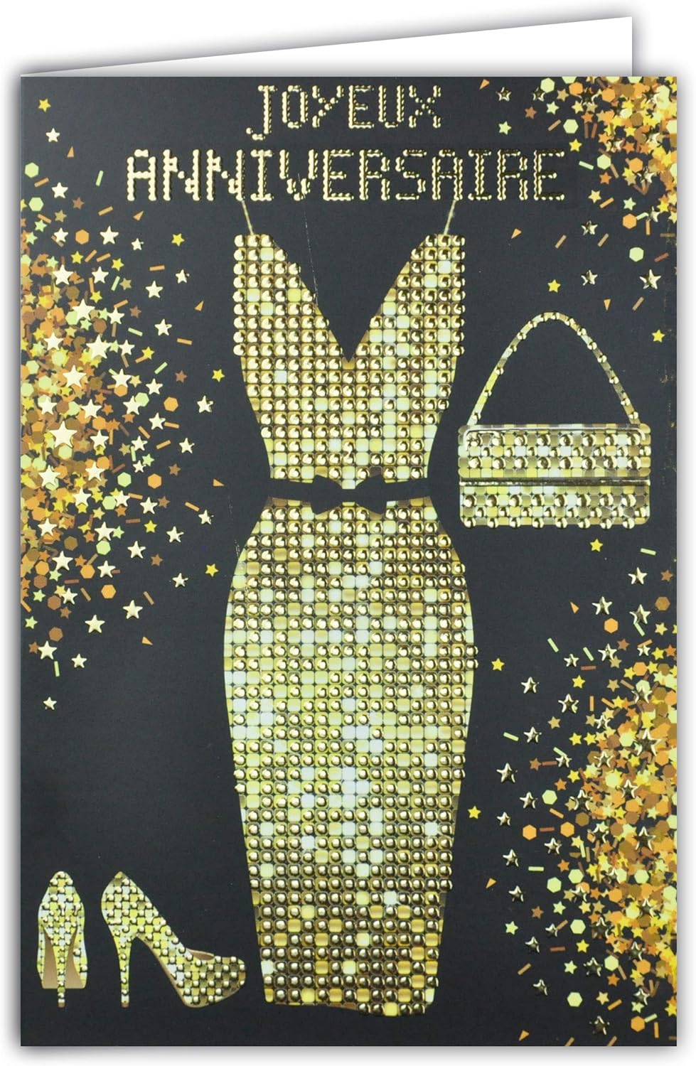 Carte Joyeux Anniversaire Femme Fille Maman Mere Noir Et Or Strass Scintillante Brillant Chic Doree Robe Sac A Main Chaussures A Talon Haut Feter Souhaiter Tendance A La Mode Disco Annees 70s