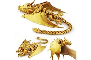 LehuoMaker 3D Printed Dragon with Wings, Fidget Dragon Toys, 3D Printed Animals, Flexible Articulated Winged Crystal Dragon Model,Home Office Decor Desktop Pet(Silk Gold)