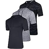 Real Essentials 3 Pack: Men's Dry Fit Short Sleeve Active Athletic Hoodie Pullover Sweatshirt (Available in Big & Tall)