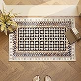 Wonnitar Washable Black Checkered Kitchen Rugs 2x3 Non Slip Door Mat Indoor Entrance, Soft Stain Resistant Brown Kitchen Mats for Floor, Small Throw Rug for Bathroom Entryway Bedroom(Black,2x3)
