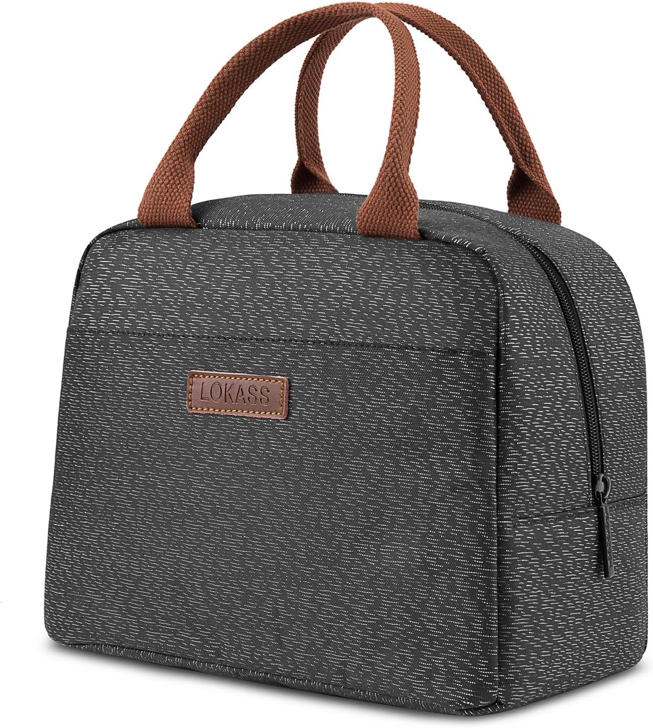 LOKASS Lunch Bag Cooler Bag Women Tote Bag Insulated Lunch Box Water-resistant Thermal Lunch Bag Soft Liner Lunch Bags for women/Picnic/Boating/Beach/Fishing/Work (Flash-Black)