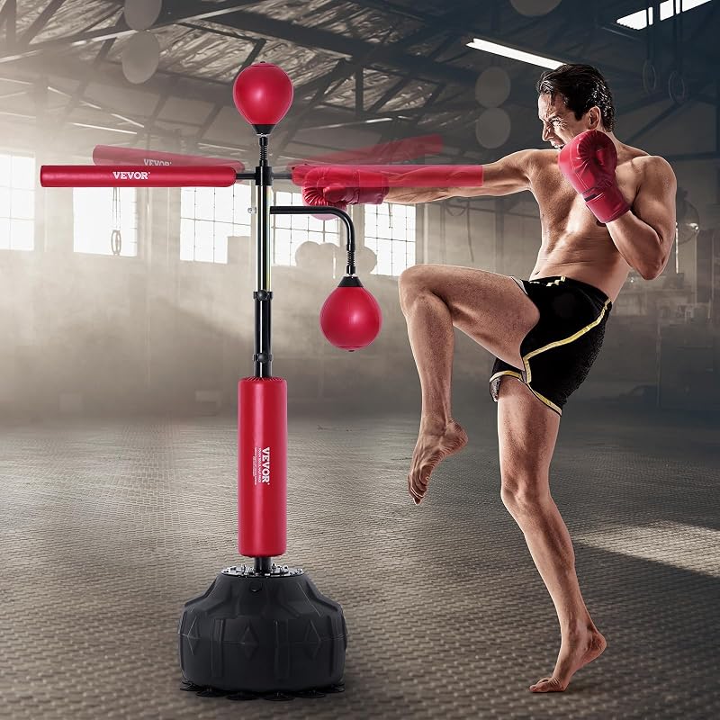 Saco de Boxeo Con Soporte Ajustable 965 x 480 x 1580 mm Para Adolescentes y Adultos - Independiente Con Guantes Para Entrenamiento, Rojo