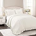 Lush Decor Reyna Ruffle Comforter Set - 3 Piece Cozy Ruffled Bedding Set - Timeless Elegance and Comfort for Dorm Room - Full/ Queen, White