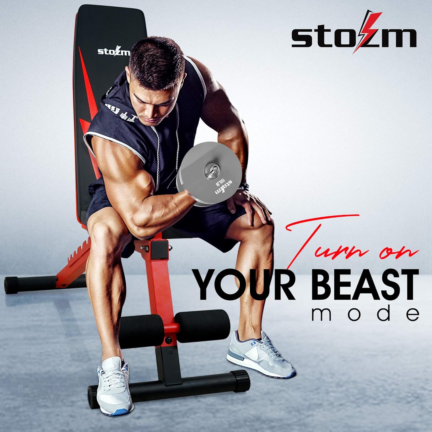STOZM Adjustable Weight Bench / Utility Weight Bench with Foldable Design - Multi-purpose Flat/Incline/Decline Bench for Home Gym (Crimson), CVHZ: Sports & Outdoors