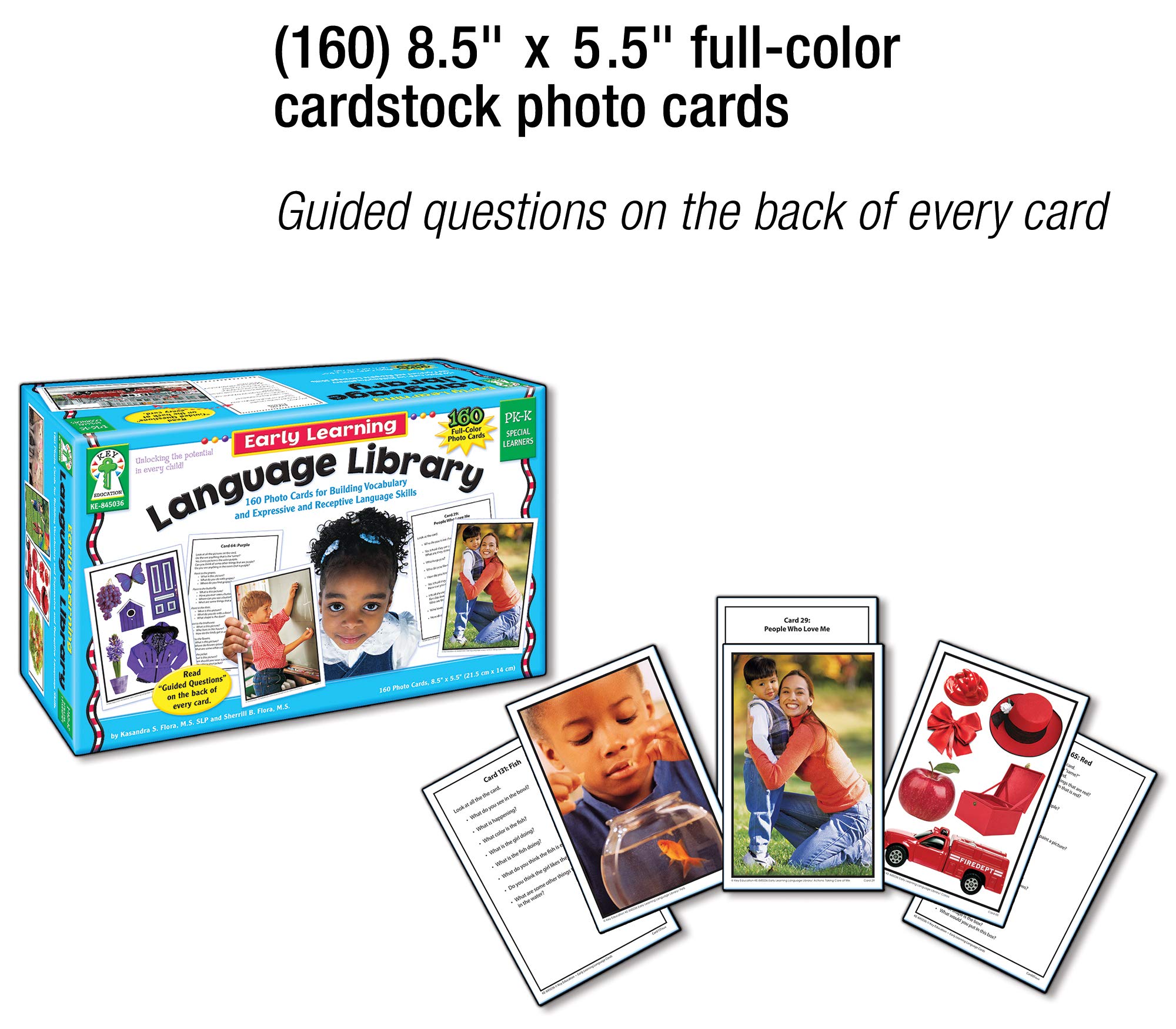 Key Education Early Learning Language Library Photo Flash Cards, Emotions, Colors, Food, Animals, and Actions Vocabulary, 160 Language Builder Picture Cards for Preschool-Kindergarten Special Learners
