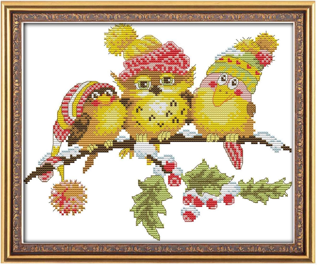 Cross Stitch Beginners Kit Embroidery with All Supplies Needed and Preprinted Patterns 11CT Fabric DIY Needlework Home Decor for Kids Adults - The Owl with Friends