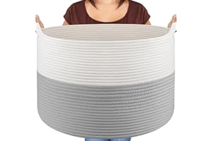 Maliton XXXLarge Blanket Basket Living Room - 22" x 22" x 14" Cotton Rope Baskets for Storage - Large Woven Basket for Toys, Towels, Pillows, Clothes- Rope Laundry Hamper with Handles - Nursery Bin
