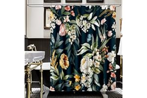 Amaredom Black Floral Shower Curtain, Colorful Flowers Shower Curtain for Bathroom, Waterproof Fabric Shower Curtain Set with 12 Hooks 72x72 Inches