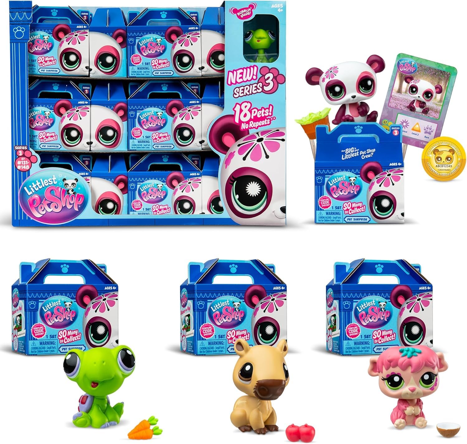 Littlest Pet Shop Series 3 Pet Surprise Single Boxes X 18 | Each Pet Surprise Mystery Box Contains 1 LPS Mini Pet Toy 1 Accessory 1 Collector Card And 1 Virtual Code | Toys For Girls And Boys