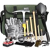 INCLY 15 PCS Geology Rock Pick Hammer Kit, 32oz Hammer & 3 PCS Digging Chisels Set for Rock Hounding, Gold Mining & Prospecting Equipment Tool Gear Shovel Musette Bag, Compass, Whistle, Wooden Chisel