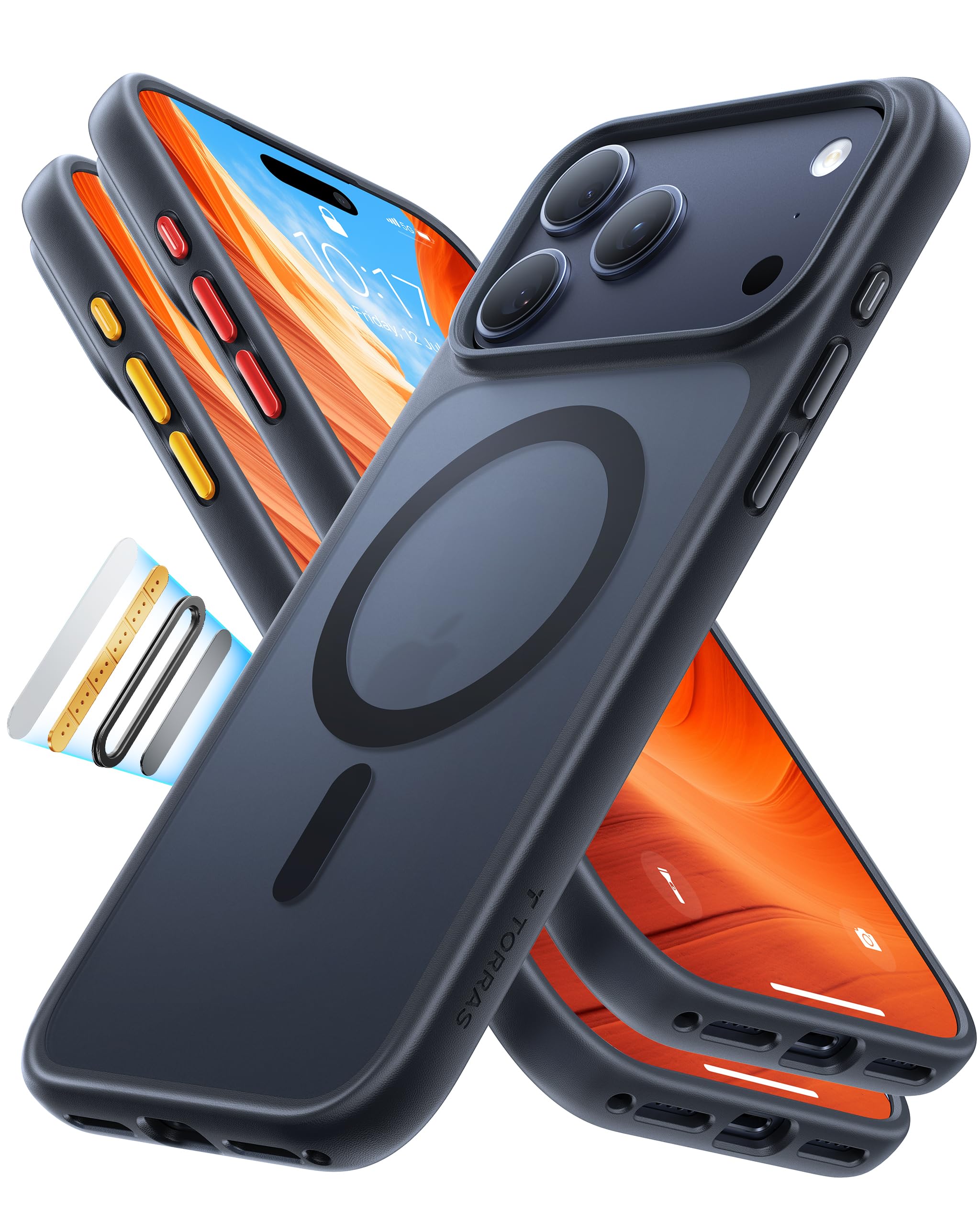Photo 1 of TORRAS Stronger Magnetic & Shockproof for iPhone 17 Pro Max Case, Fit for MagSafe, Military Grade Drop Protection, Camera Control, DIY Button, Slim for iPhone 17 Pro Max Case Translucent Matte Black