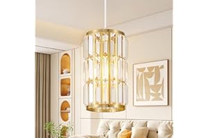 Biewalk Gold Pendant Light with Crystal Glass, Modern Round Pendant Lights Kitchen Island Adjustable Chandelier Pendant Lamp Fixtures for Bedroom, Foyer, Dining Room, Entryway