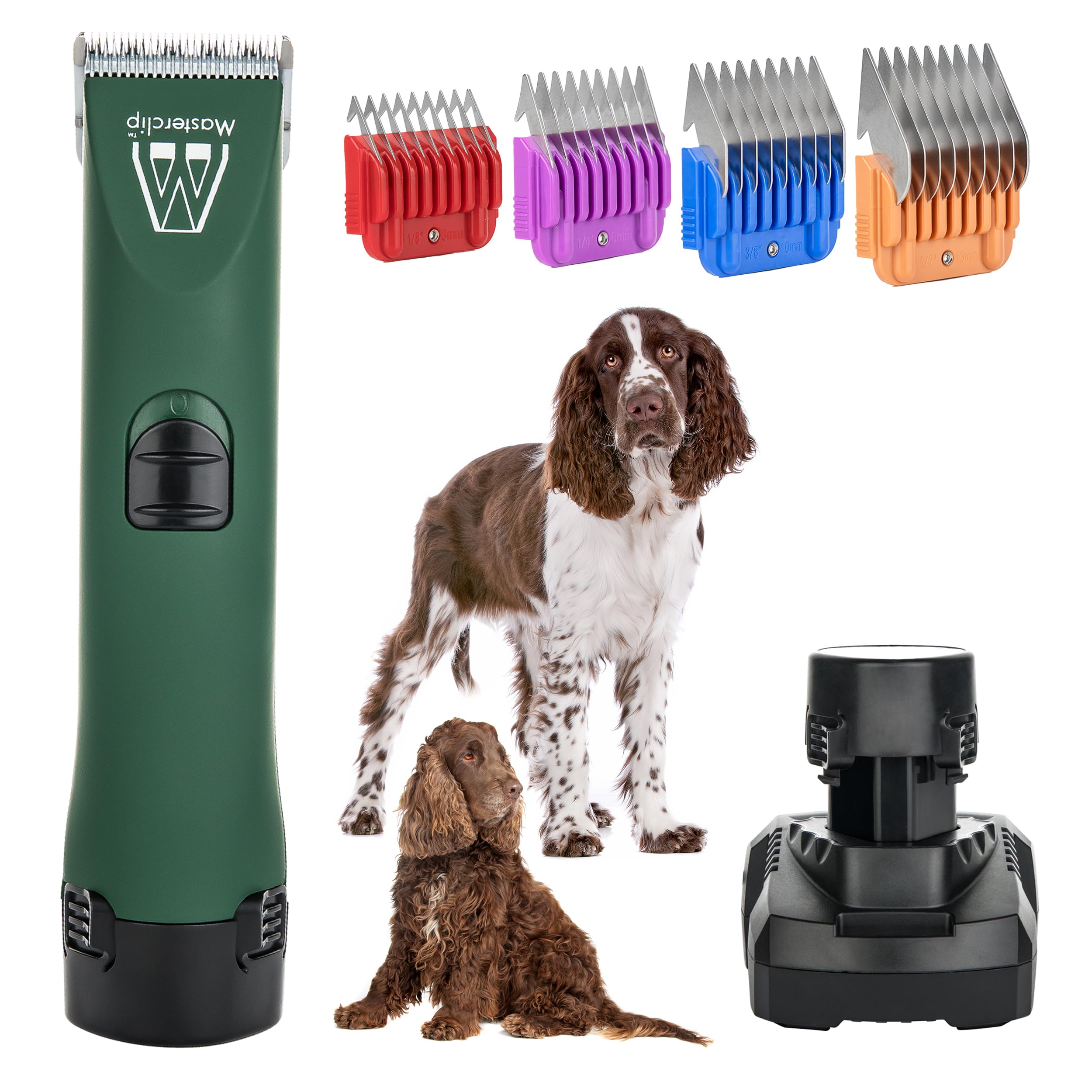 MASTERCLIP Cordless Dog Clipper for All Spaniels. Professional Grooming Set for Cocker, Springer, Field, Working and American Spaniel for All Silky, Feathered, Long, Wavy or Flat Coats