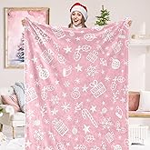 JarThenaAMCS Christmas Fuzzy Flannel Blanket 60 x 50 Inch Pink White Snowflake Gift Box Throw Blanket Soft Blanket for Winter Xmas Home Chair Sofa Couch Bed