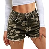 POTILI Womens Jean Shorts High Waisted Denim Short Ripped Frayed Casual Stretchy for Summer camo Shorts Women