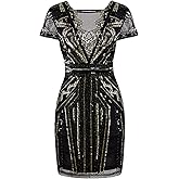 Vijiv 1920s Short Prom Dresses V Neck Inspired Sequins Cocktail Flapper Dress