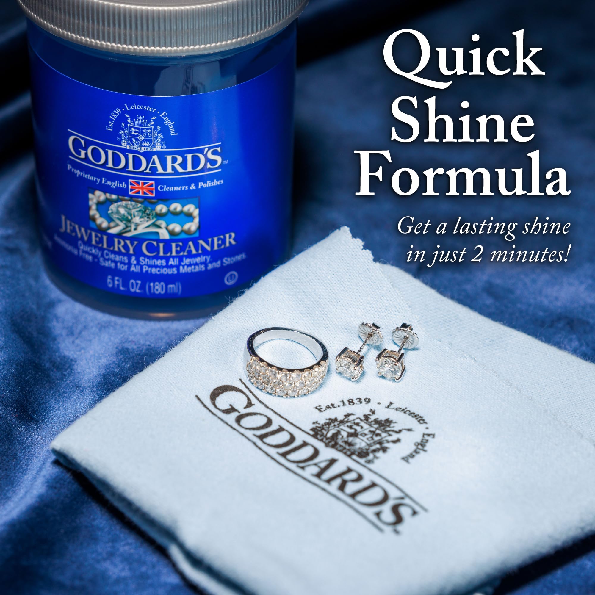 Goddard's Jewelry Cleaner, Tarnish Remover, Cleaning Solution for Silver, Gold, Diamond, Pearl & Gemstone Jewelry, Ammonia Free, Costume and Fine Jewelry Cleaner with Cleaning Brush & Dip Basket, 6 oz