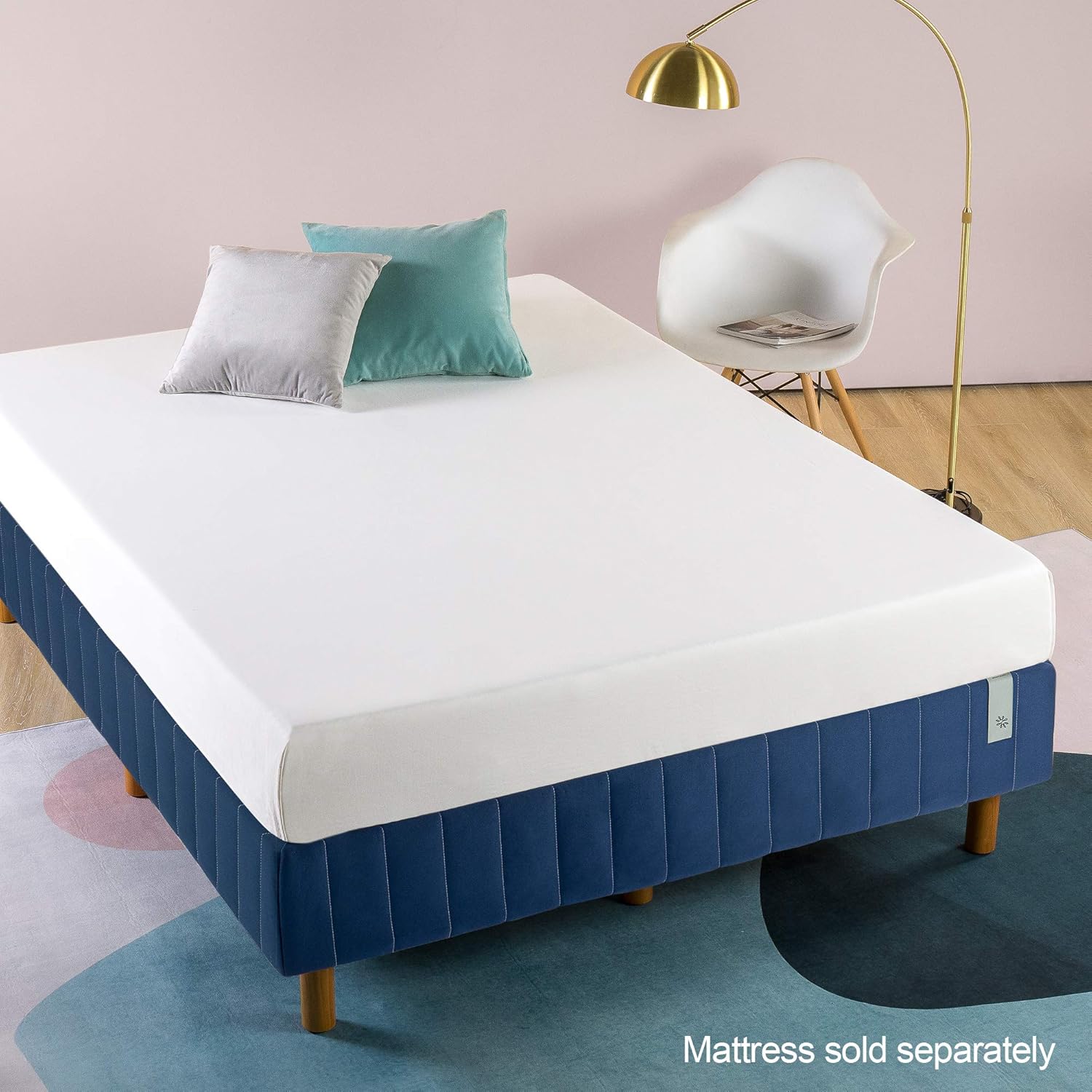 Zinus Justina Quick Snap Standing Mattress Foundation | Platform Bed, No Box Spring Needed | Navy, Queen: Furniture & Decor