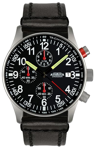 Astroavia Herren-Armbanduhr Chronograph Quarz mit Leder Armband N97L4