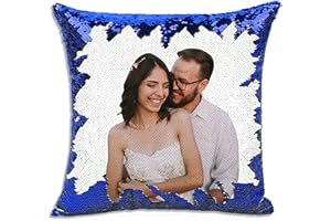 Customized Picture Throw Pillow Sequins Magic Throw Pillow to Picture Customized Personalized Throw Pillow Birthday (Champagn