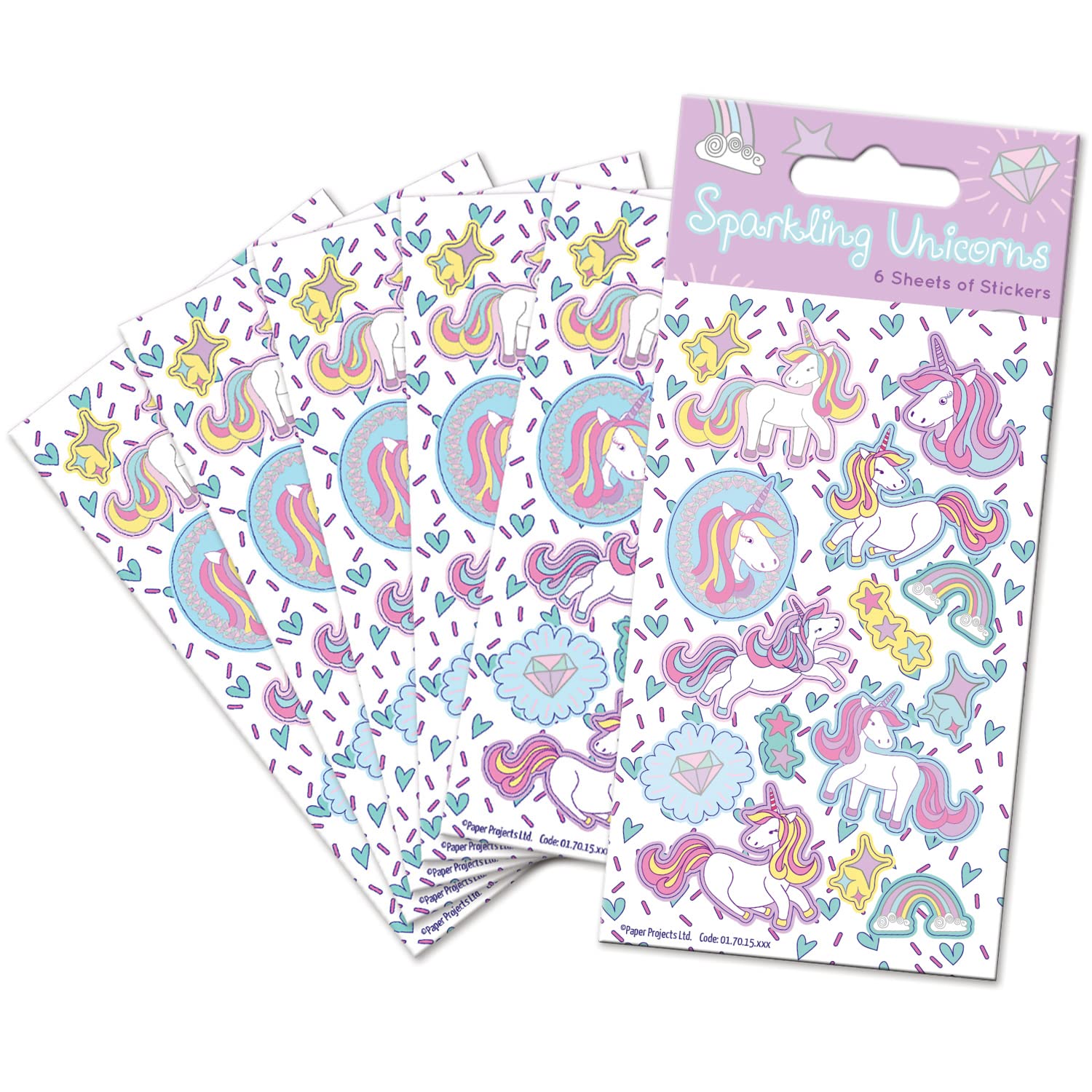 Paper Projects Unicorns Party Bag Stickers (6 Sheets) | Perfect as Party Bag or Stocking Fillers, White, 12.5cm x 7.5cm