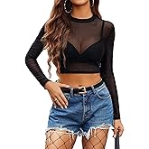 Avidlove Mesh Top Mesh Crop Top for Women Y2K Long Sleeve Mock Neck Top S-XXL