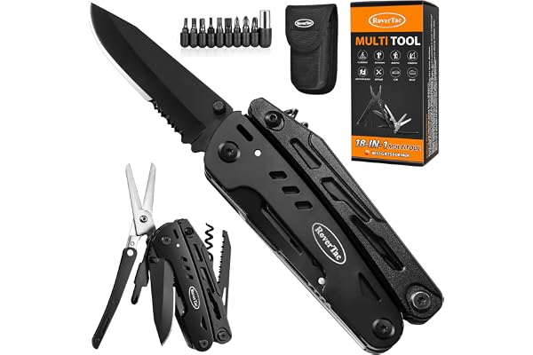 RoverTac Multitool Pocket Knife Tactical Camping Survival Knife Gifts for Men Dad Husband 18 in 1 Multi Tool Pliers Scissors