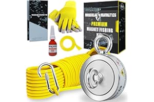MUSCULAR MAGNETICS 1000lbs Complete Magnet Fishing Kit | Double Sided | Includes Strong Neodymium N52 Magnet, Durable 100ft Rope, Grappling Hook + More | for Outdoor Treasure Hunting & Metal Detecting