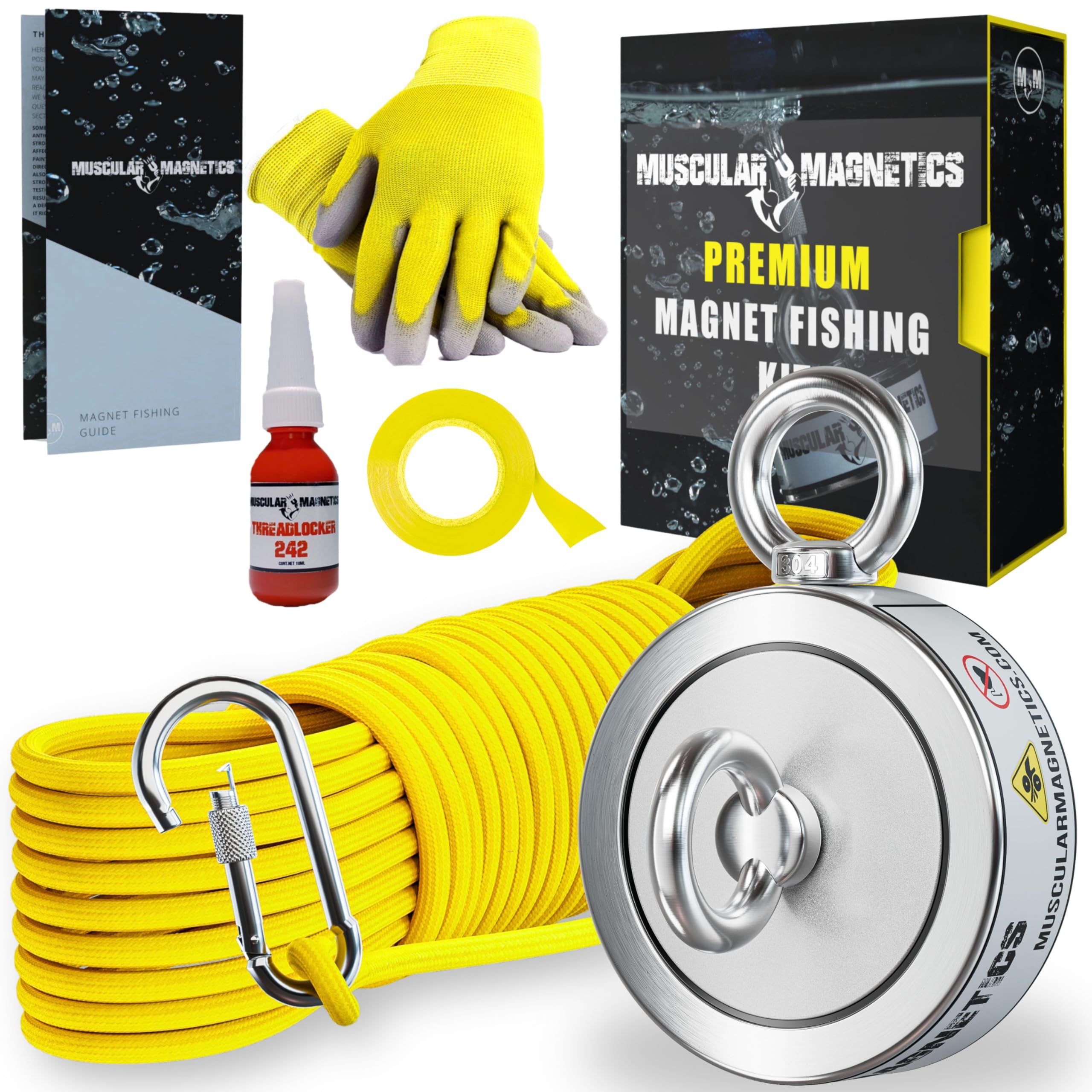 Photo 1 of 1000lbs Complete Magnet Fishing Kit | Double Sided | Includes Strong Neodymium N52 Magnet, Durable 100ft Rope, Grappling Hook + More | for Outdoor Treasure Hunting & Metal Detecting
