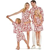 Matchable Family Hawaiian Luau Collar Shirt Dress, Classic Vintage Hibiscus Red, Women, Large