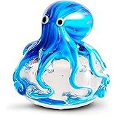 EUSTUMA Hand Blown Glass Octopus Figurine Ornament,Sea Animal Ornament for Fish Tank Aquarium,Sea Animals Collection for Birthday Gift,Glass Office Paperweight for Desk.