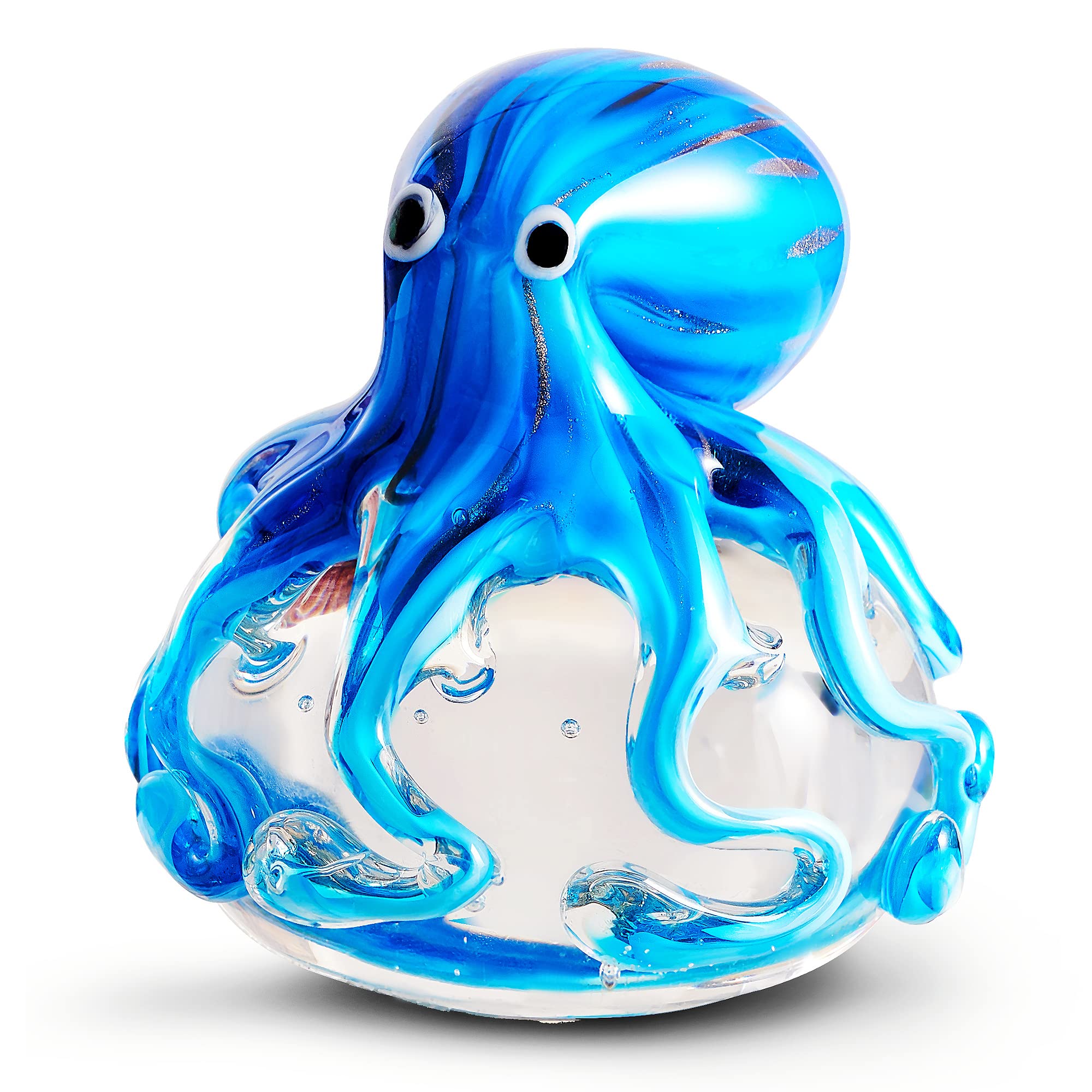 EUSTUMA Hand Blown Glass Octopus Figurine Ornament,Sea Animal Ornament for Fish Tank Aquarium,Sea Animals Collection for Birthday Gift,Glass Office Paperweight for Desk.