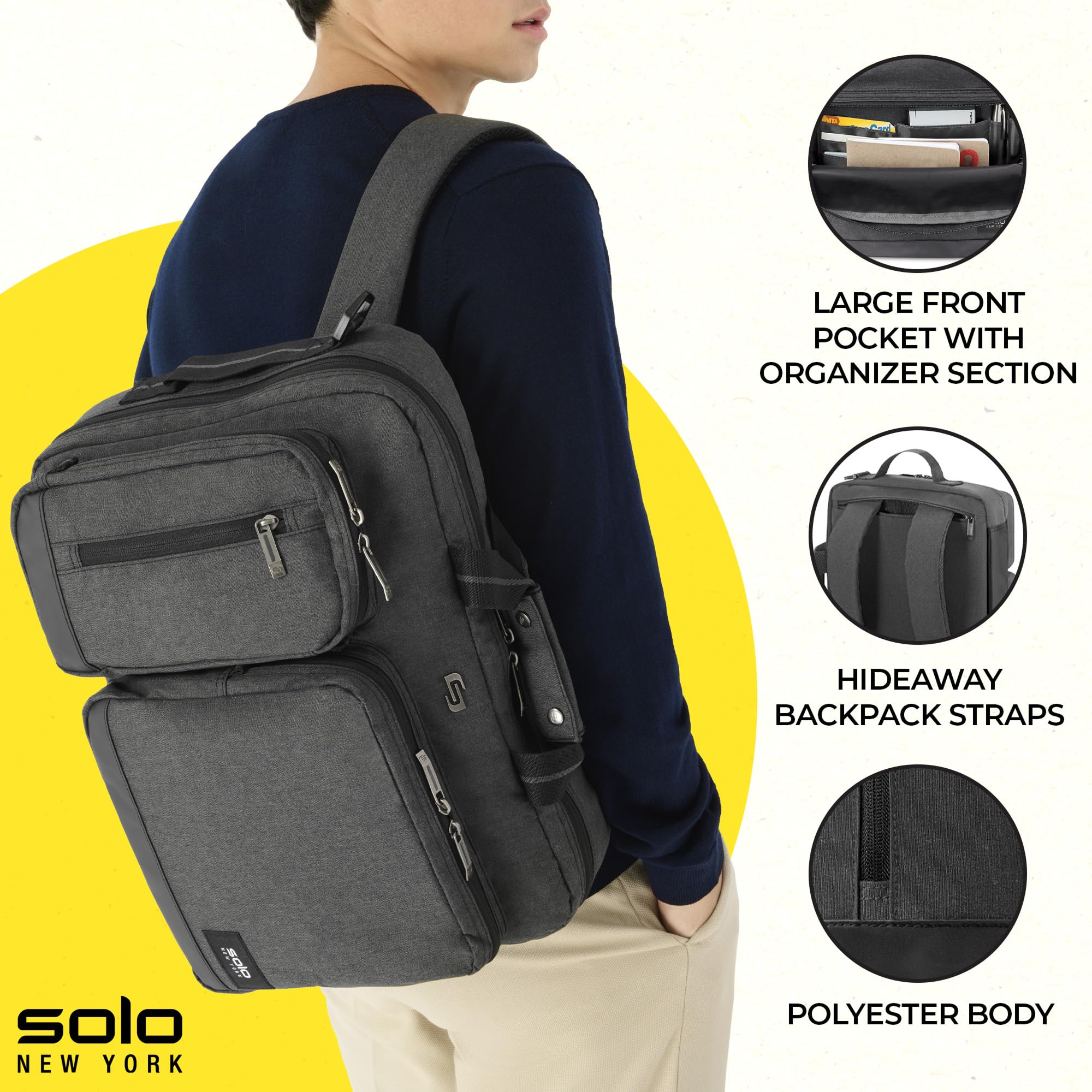 Solo New York Hybrid Briefcase Backpack - Laptop Carrying Bag, Fits 15.6