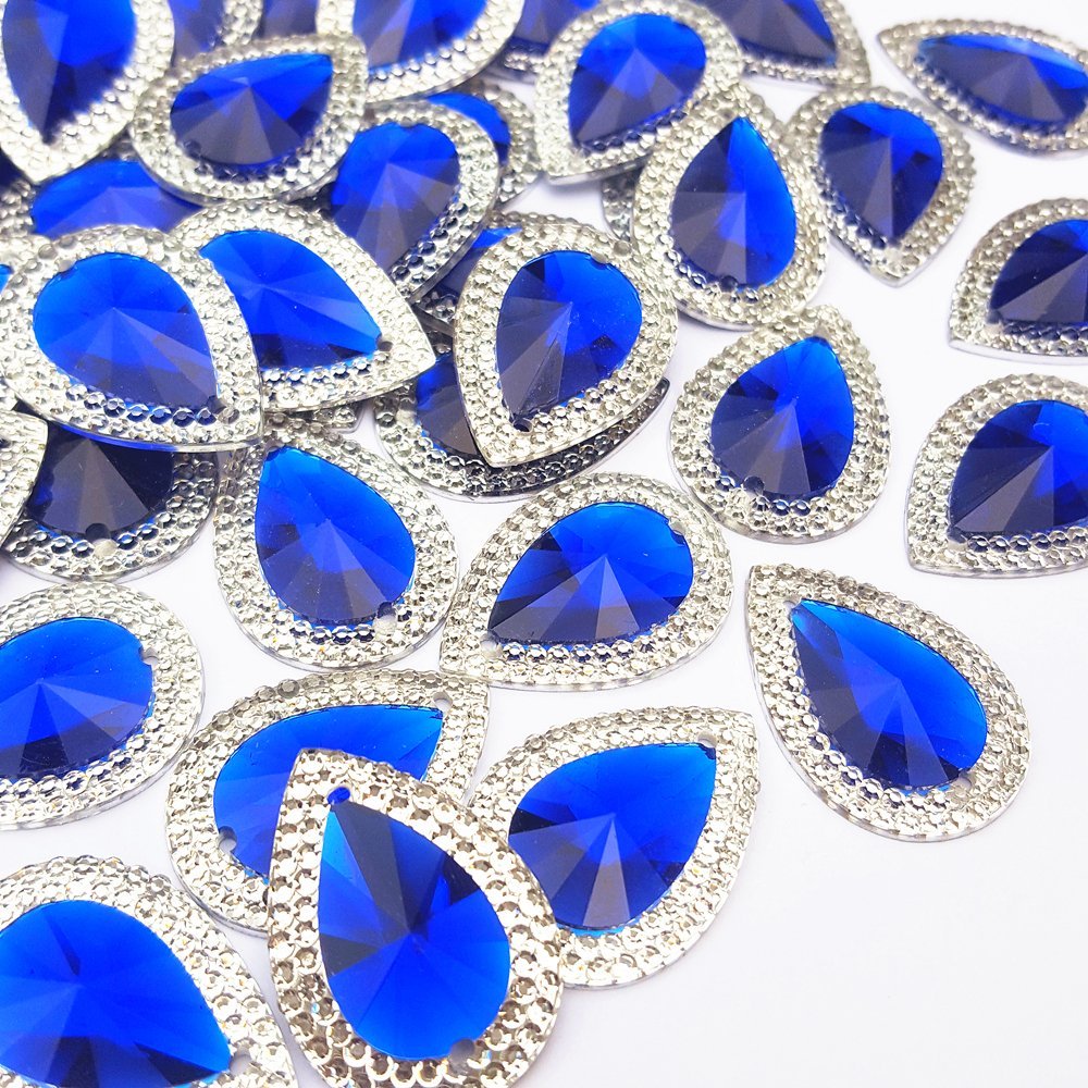 Photo 1 of 18x25mm 50pcs Loose Beads Drop Shape Rhinestones with Silver Edge Gems Stones and Crystals Wedding Decoration Sew-On for Stick-On Dance Costumes Shoes Bag Sewing 2 Holes (Blue)