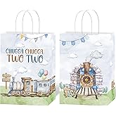 EoBeCy Chugga Chugga Two Two Party Favor Bags, 16 Pcs Train 2nd Birthday Goodie Treat Candy Gift Bags with Handles for Boys Kids 2 Years Old Birthday Party Decorations