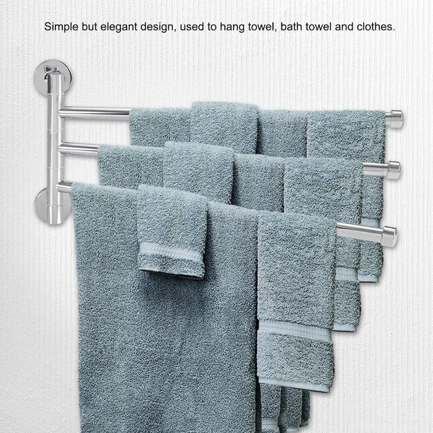 Zerodis Swivel Towel Rail,Stainless Steel Wall Mounted Multiple Arm 360° Rotating Towel Holder Rack Swing Out Towel Hanger Shelf for Kitchen Toilet and Bathroom(3 Arms) - Image 5
