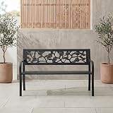Garden Vida Steel Garden Bench Rose Design 3 Seater Outdoor Black view 3