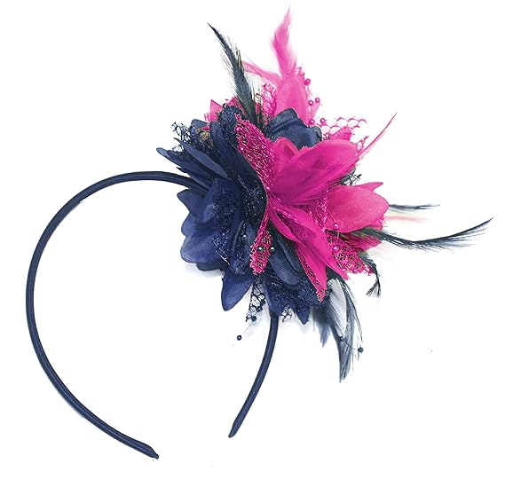 Navy Blue and Hot Pink Fuchsia Fascinator on Headband for Ascot