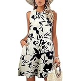 Women's Summer Dresses Beach Sundresses: Floral Sleeveless Tank Dress Hawaiian Tropical Casual Sun Dresses with Pocket