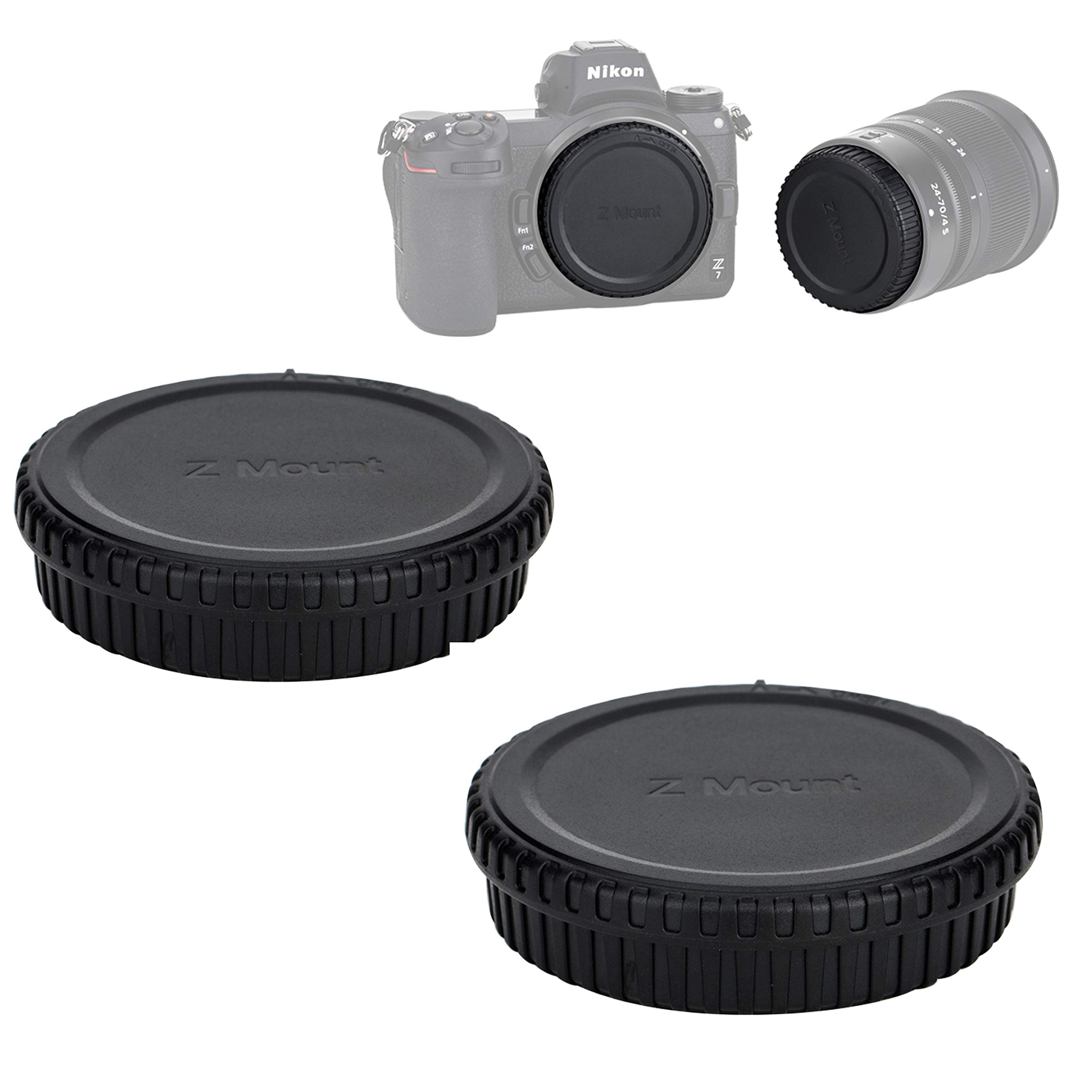 Photo 1 of (2 Pack) JJC Z Mount Body Cap & Rear Lens Cap Set, Z-Mount Lense Rear Cap, Body Sensor Protective Cover, Compatible with Nikon Z Mirrorless Camera Z5 Z30 Z50 Z6 Z7 Z6 II Z7 II Z9 z FC