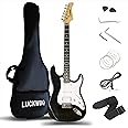 LUCKWBQ 39in Full Size Electric Guitar Beginners Kit, Electric Guitar Starter Kit，Black w/Aceesccories, Bag, Picks, Strap, 6 Strings, Tremolo Arm - Guitarra Electrica for Starters, Adults, Travel