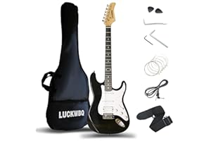 LUCKWBQ Electric Guitar Beginners Kit, w/Aceesccories, Bag, Picks, Strap, 6 Strings, Tremolo Arm - Guitarra Electrica for Starters, Adults, Kids, Travel (Black)