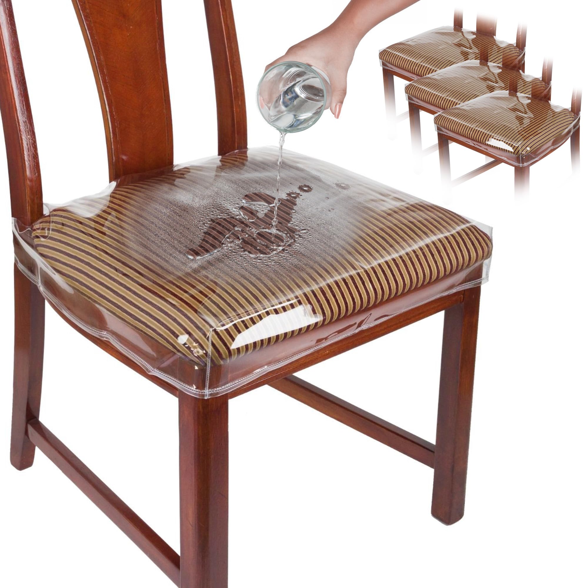 Photo 1 of Houseables Plastic Chair Covers, Plastic Seat Covers for Dining Chairs, Seat Protectors, Vinyl, Waterproof, Clear Cushion Protector for Cats, Kids, Kitchen Room Table, Fits 16-18 Inch, 4 Pack Set