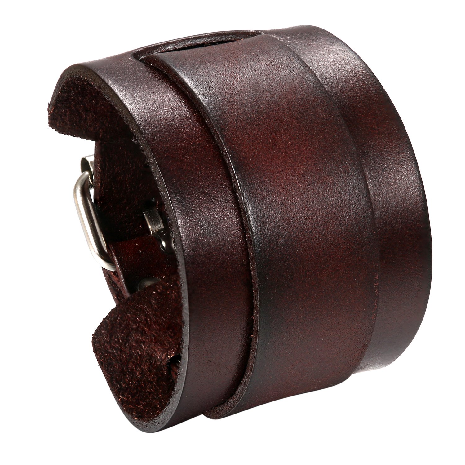 JewelryWe Men's Adjustable Punk Rock Leather Cuff Bracelet with Gift Bag Black Brown, 17 cm, Leather