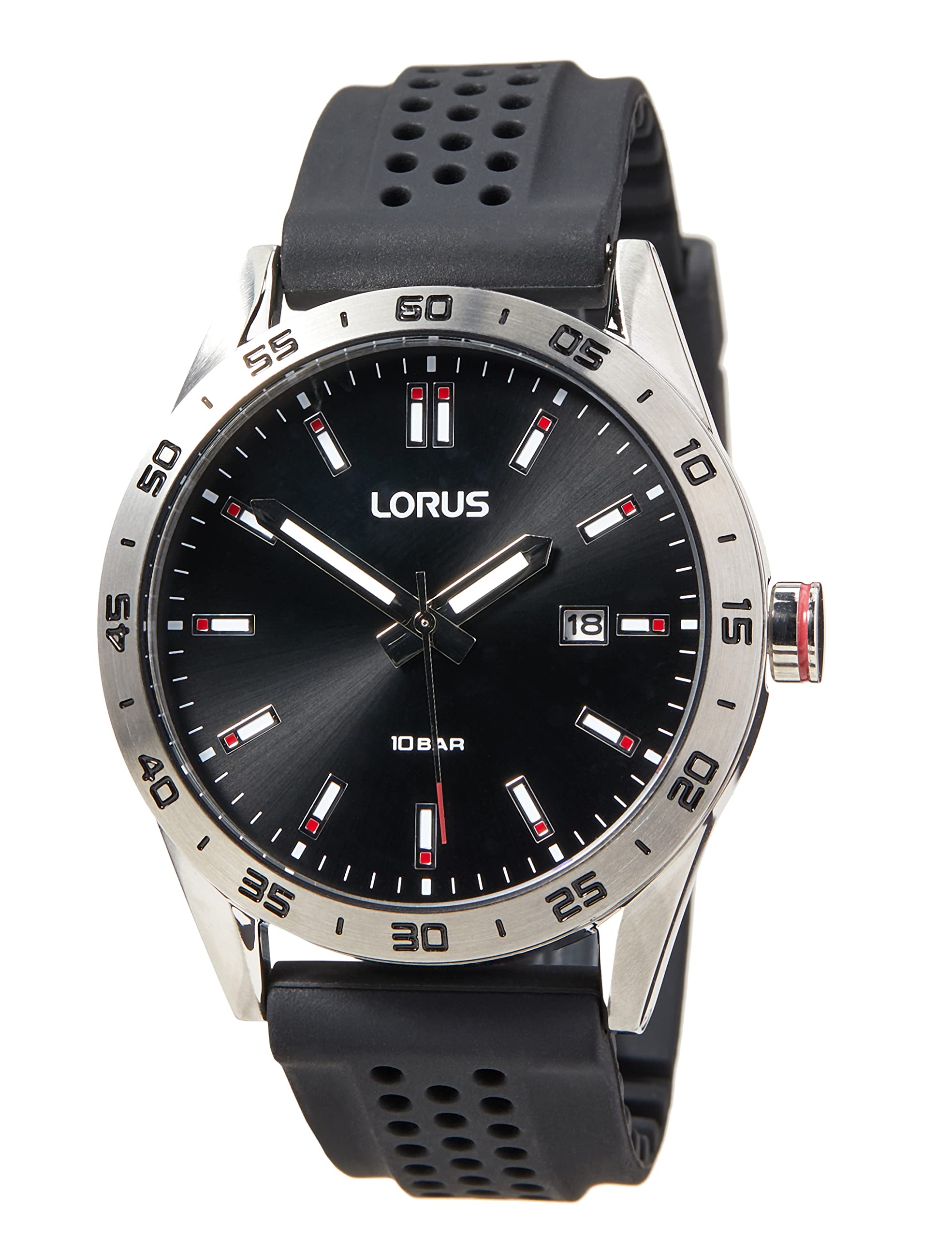 Lorus Mens Sports Watch with Black Silicone Strap & Black Dial