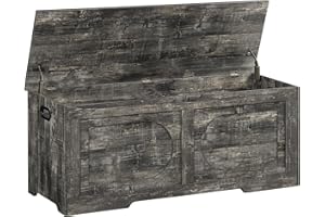 MAHANCRIS Storage Chest, 47.2” Toy Box, Entryway Storage Trunk, Shoe Bench with Storage, Engineered Wood Storage Cabinet with 2 Safety Hinges, Entrance Bench for Living Room, Vintage Gray SCRP2201