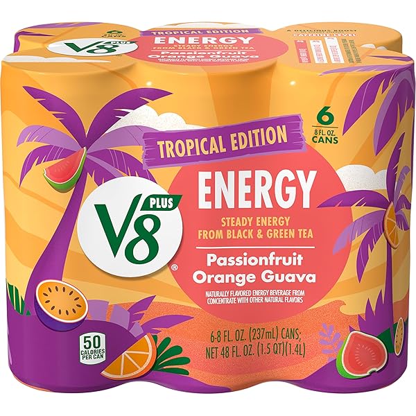 V8 +ENERGY PASSIONFRUIT ORANGE GUAVA JUICE ENERGY DRINK,...