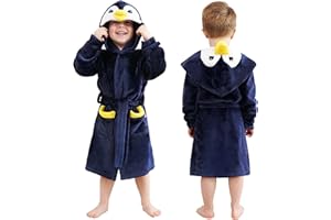 LOLANTA Boys' Girls' Hooded Flannel Bathrobes Kids Soft Sleepwear Animal Dressing Gown Festivals Birthday Gift