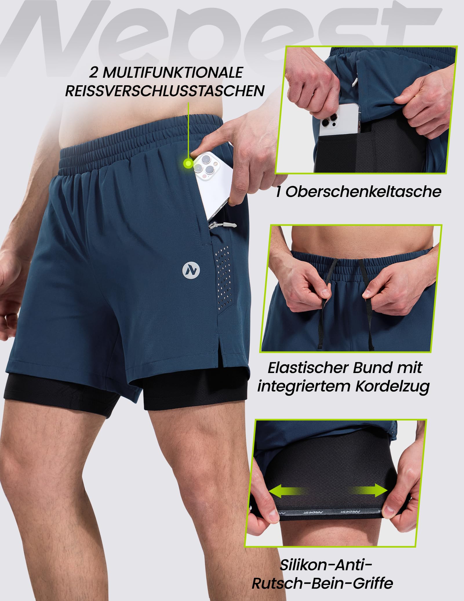 Nepest Mountainbike Hose Herren Kurz MTB Shorts Gel Bike Shorts Herren Tasche Radlerhose Fahrradhose Weltraum Blau,L 3