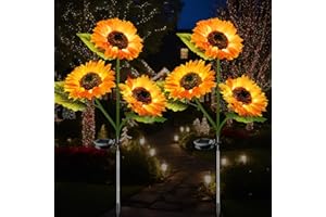 DWH 2-Pack Solar Powered Sunflower Garden Lights, LED Outdoor Decor Solar Light Flowers for Yard Patio Ground Lawn Landscape, Decorative Flower Bright Night Outside